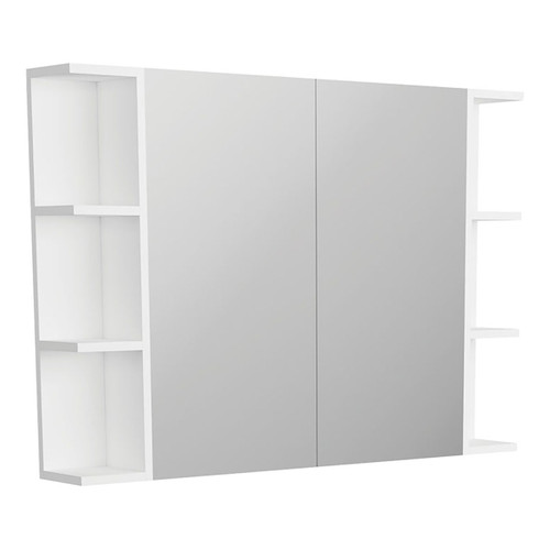 Mirror Cabinet Pencil Edge 1050 x 720 x 150mm 2 x Side Shelves Gloss White [294219]