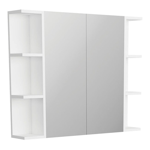 Mirror Cabinet Pencil Edge 900 x 720 x 150mm 2 x Side Shelves Gloss White [294416]