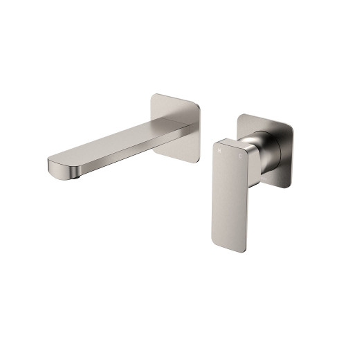 Tono Basin or Bath Wall Mixer Set 160mm Outlet Small Square Plate Brushed Nickel [294259]