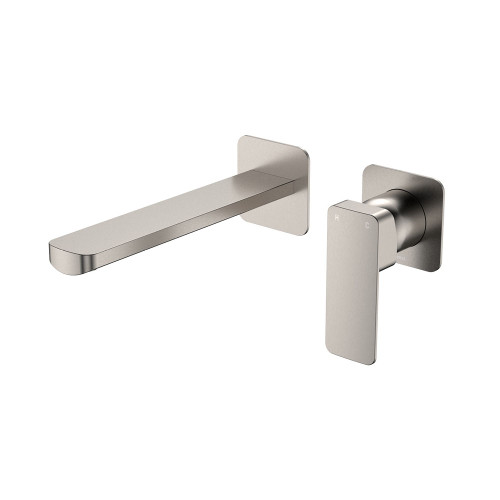 Tono Basin or Bath Wall Mixer Set 200mm Outlet Small Square Plate Brushed Nickel [294489]