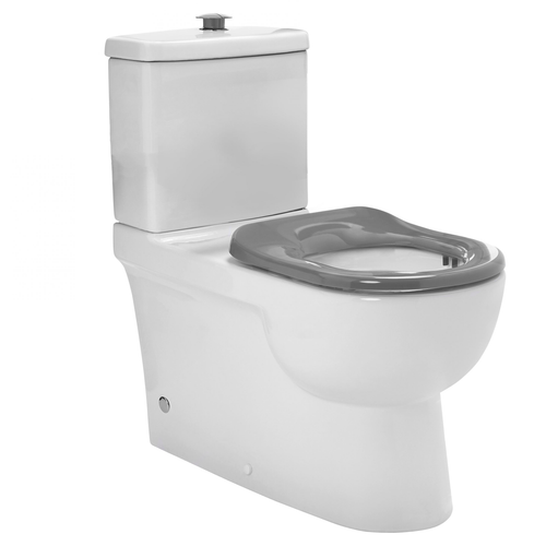 Life Assist Rimless Flush to Wall Back-to-Wall Rimless Flush with Grey Seat & Chrome Button Rimless Flush 450-460mm Set Out 4Star [201245]