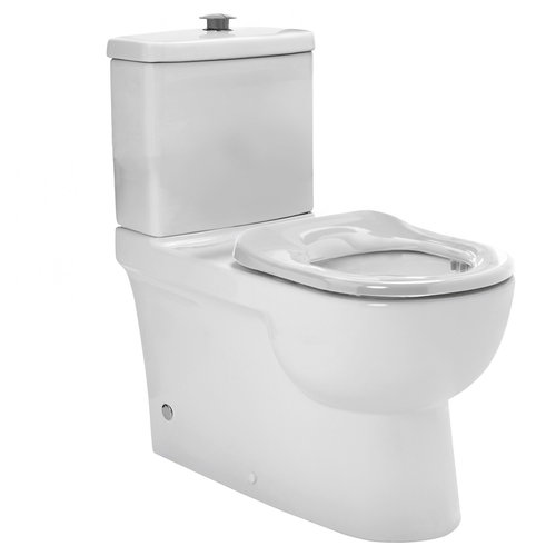 Life Assist Rimless Flush to Wall Back-to-Wall Rimless Flush with White Seat & Chrome Button Rimless Flush 450-460mm Set Out 4Star [201246]