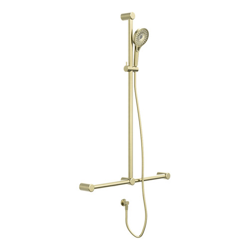 Mecca Care 32mm T Bar Grab Rail and Adjustable Shower Set 1100 x 750mm Brushed Gold [293218]