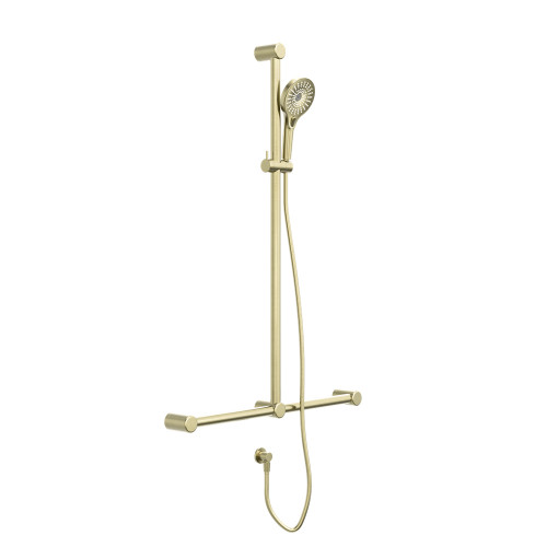 Mecca Care 32mm T Bar Grab Rail and Adjustable Shower Set 1100X750mm Brushed Gold [293218]