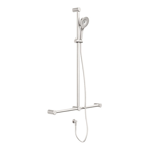 Mecca Care 32mm T Bar Grab Rail and Adjustable Shower Set 1100 x 750mm Brushed Nickel [293217]