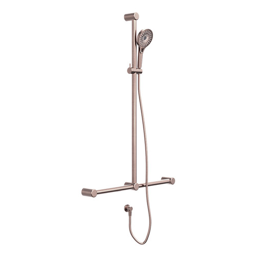 Mecca Care 32mm T Bar Grab Rail and Adjustable Shower Set 1100 x 750mm Brushed Bronze [293216]