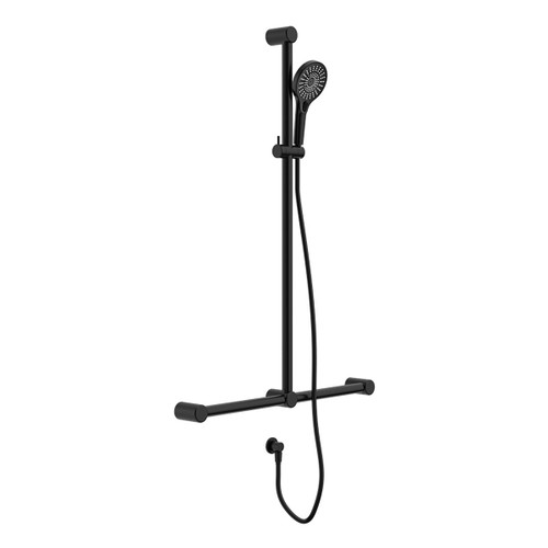 Mecca Care 32mm T Bar Grab Rail and Adjustable Shower Set 1100 x 750mm Matte Black [293220]