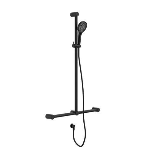 Mecca Care 32mm T Bar Grab Rail and Adjustable Shower Set 1100X750mm Matte Black [293220]