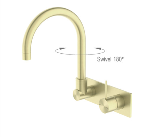 Mecca Wall Basin/Bath Mixer Swivel Spout Handle Up Brushed Gold [293819]