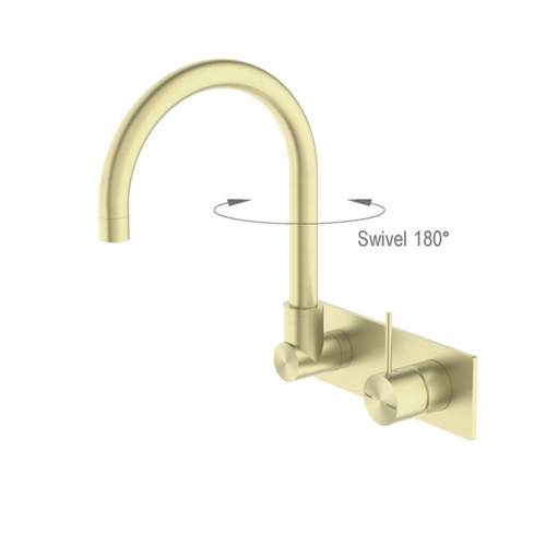 Mecca Wall Basin/Bath Mixer Swivel Spout Handle Up Brushed Gold [293819]
