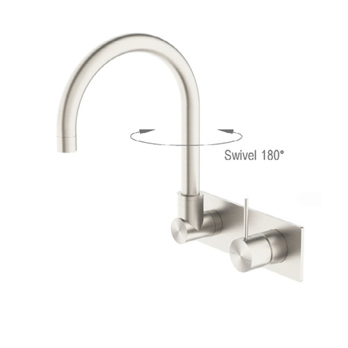 Mecca Wall Basin/Bath Mixer Swivel Spout Handle Up Brushed Nickel [293821]