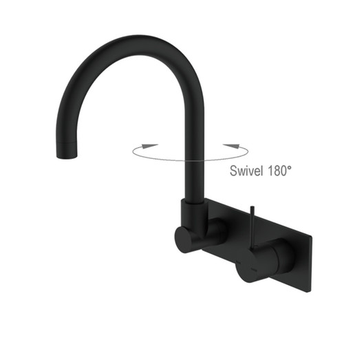 Mecca Wall Basin/Bath Mixer Swivel Spout Handle Up Matte Black [293815]