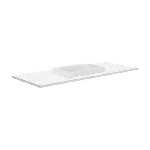 Sarah Bianco Marble 1200 Semi-inset Basin-Top + Fingerpull Gloss White Cabinet Wall-Hung 1TH [165877]