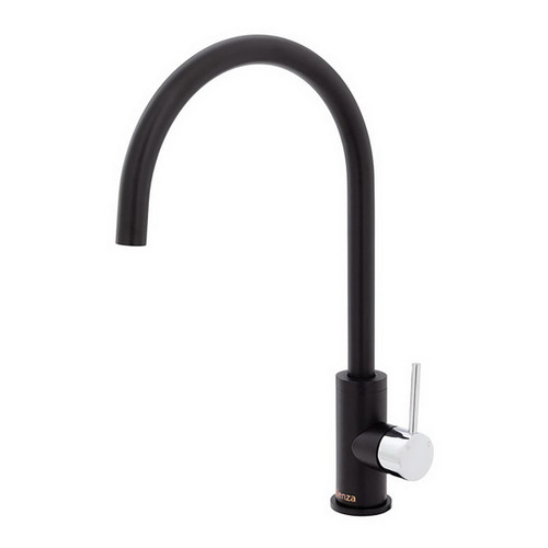 Kaya Gooseneck Sink Mixer Pin Lever Matte Black with Chrome Handle [201690]