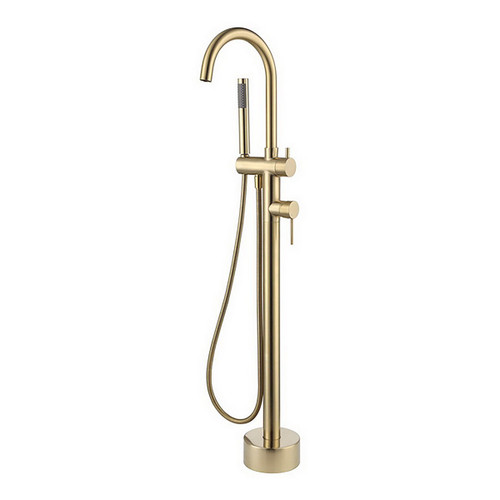 Kaya Floor Standing Gooseneck Bath Mixer with Hand Shower PVD Urban Finish 3Star [201579]