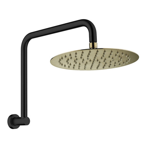 Kaya Gooseneck Shower Arm Set 3Star 9lpm Electroplated Matte Black with PVD Urban Brass Head [201912]