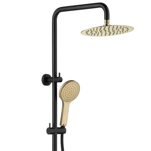 Kaya Rail Twin Shower 3Star 9lpm Electroplated Matte Black with PVD Urban Brass Head [201947]