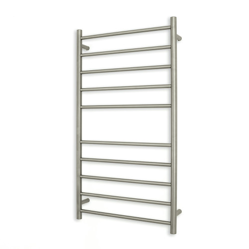 Round Heated Towel Rail 600 x 1100mm Brushed Nickel Left [295167]