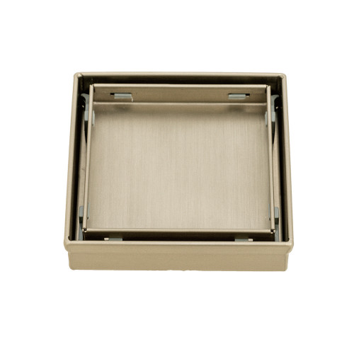 Square Tile Insert Shower Grate 100mm + 74mm Outlet Brushed Nickel [295545]