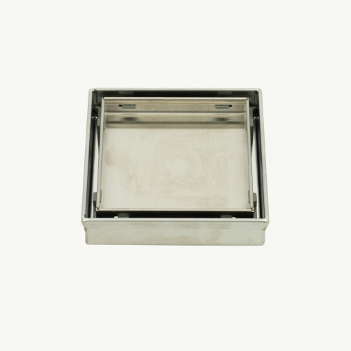 Tile Insert Square Shower Grate 100mm + 90mm Outlet Brushed Satin [295554]