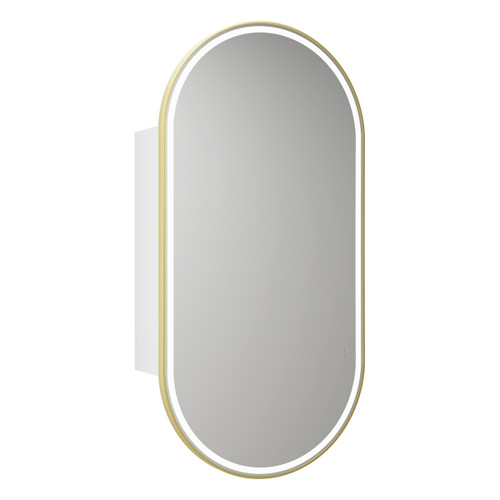 Beau Monde Oblong LED Shaving Cabinet 450*900*150mm Matte White with Brushed Gold Frame [295616]