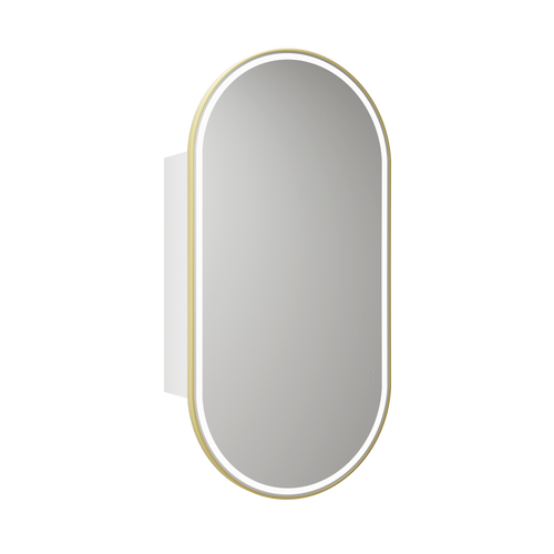 Beau Monde Oblong LED Shaving Cabinet 450*900*150mm Matte White with Brushed Gold Frame [295616]