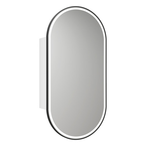 Beau Monde Oblong LED Shaving Cabinet 450*900*150mm Matte White with Matte Black Frame [295622]
