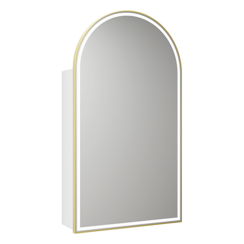 Canterbury Arch LED Shaving Cabinet 500*900*150mm Matte White with Brushed Gold Frame [295629]