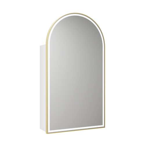Canterbury Arch LED Shaving Cabinet 500*900*150mm Matte White with Brushed Gold Frame [295629]