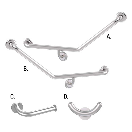 Grab Rail Ambulant Accessible Kit Clam Flange Brushed Stainless [287777]