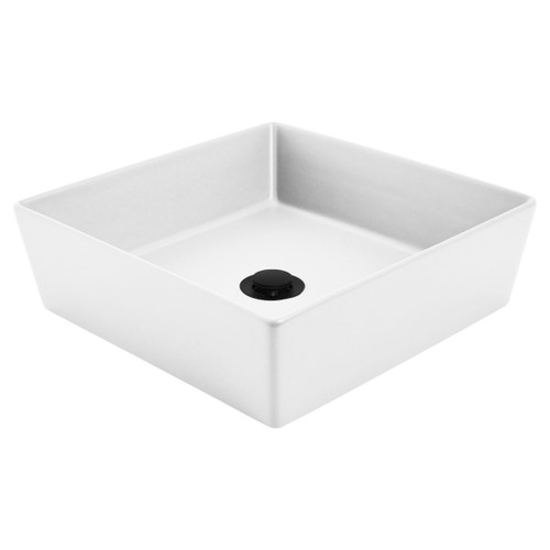 Venezia Square Countertop Basin 380 x 380 White with Black Pop-Up Waste 0 Tap Holes [290559]