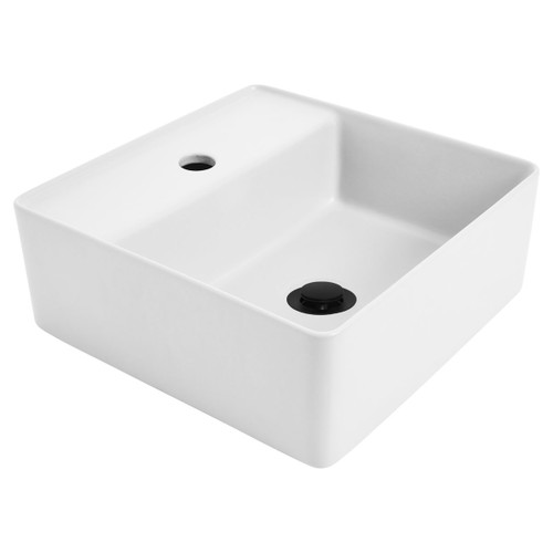 Venezia Square Countertop Basin 350x350 White with Black Pop-Up 1 Tap Hole [290574]