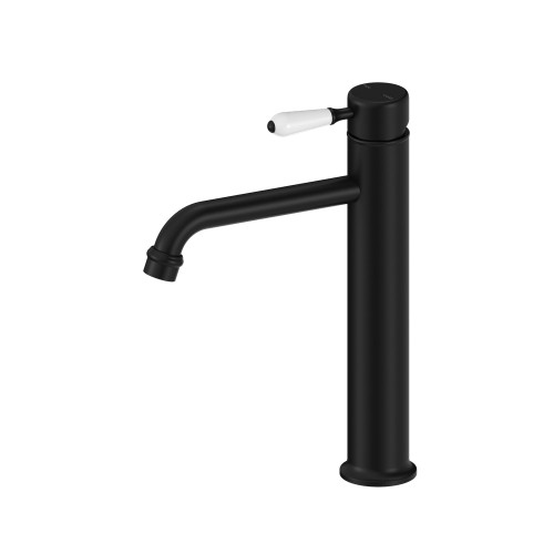 York Straight Tall Basin Mixer with White Porcelain Lever Matte Black [297296]