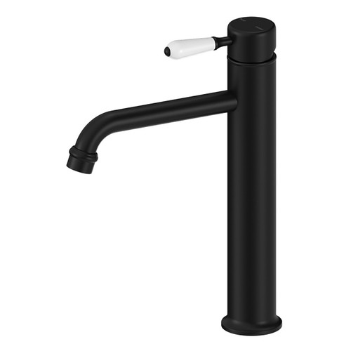 York Straight Tall Basin Mixer with White Porcelain Lever Matte Black [297296]