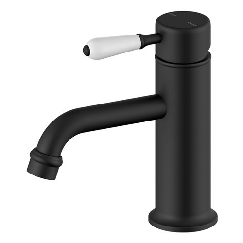 York Straight Basin Mixer with White Porcelain Lever Matte Black [297181]