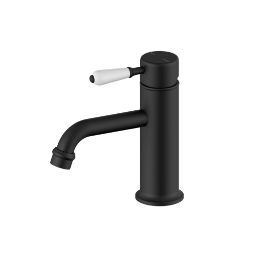York Straight Basin Mixer with White Porcelain Lever Matte Black [297181]