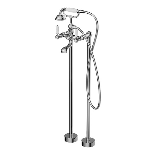 York Freestanding Bath Set With White Porcelain Hand Shower Chrome [297269]