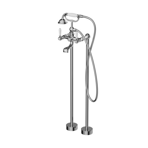 York Freestanding Bath Set With White Porcelain Hand Shower Chrome [297269]