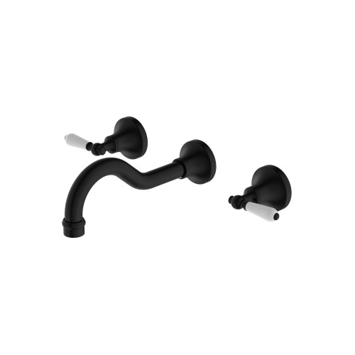 York Wall Basin Set with White Porcelain Lever Matte Black [297320]