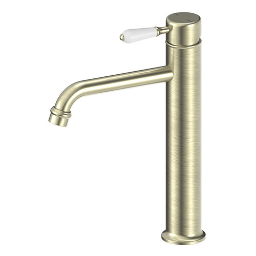 York Straight Tall Basin Mixer with White Porcelain Lever Aged Brass [297300]