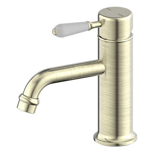York Straight Basin Mixer with White Porcelain Lever Aged Brass [297187]