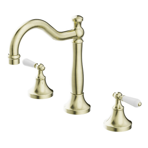 York Basin Set with White Porcelain Lever Aged Brass [297310]