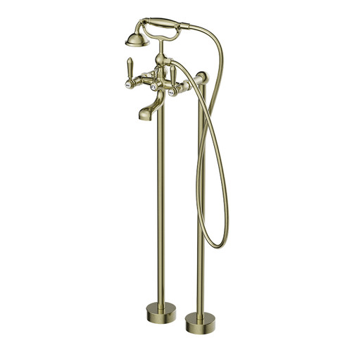 York Freestanding Bath Set With Metal Hand Shower Aged Brass [297275]