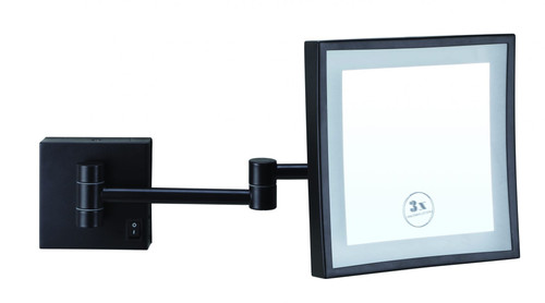 3x Magnification Matt Black Wall Mounted Shaving Mirror, 200 x 200mm with Concealed Wiring [277828]