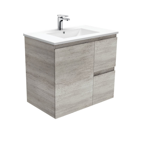 Dolce Edge Industrial Wall Hung Vanity 1 Door 2 Right Hand Drawers 750mm Ceramic 1TH [165305]