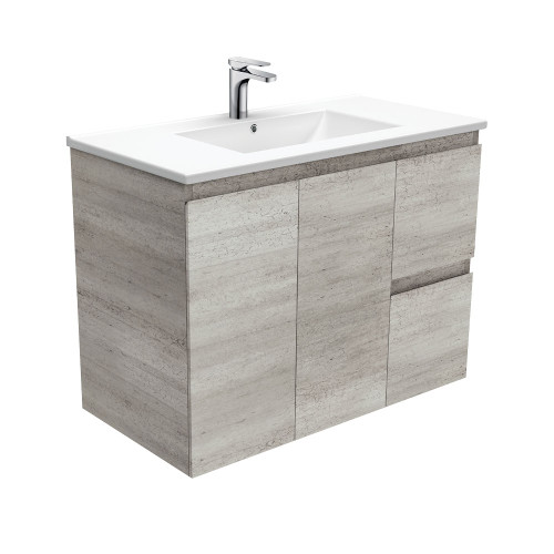 Dolce Edge Industrial Wall Hung Vanity 2 Door 2 Left Hand Drawers 900mm Ceramic 1TH [165308]