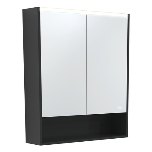 LED Mirror Cabinet 750 with Display Shelf Satin Black [270145]