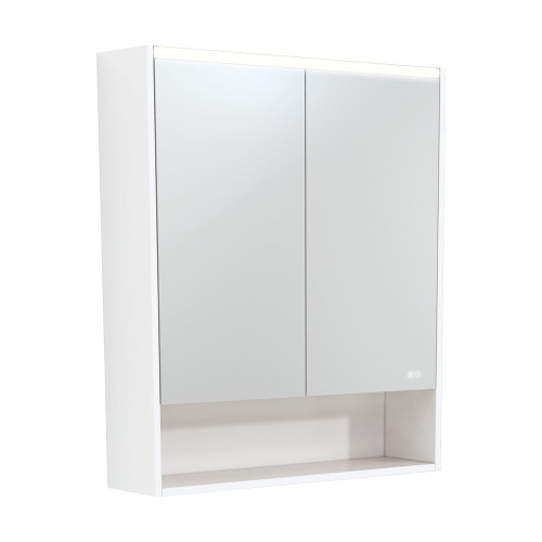 LED Mirror Cabinet 750 with Display Shelf Satin White [270146]