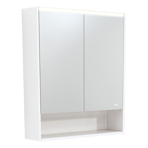LED Mirror Cabinet 750 with Display Shelf Satin White [270146]