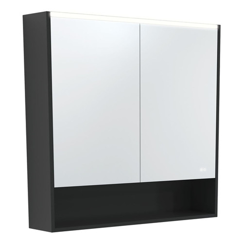 LED Mirror Cabinet 900 with Display Shelf Satin Black [270155]